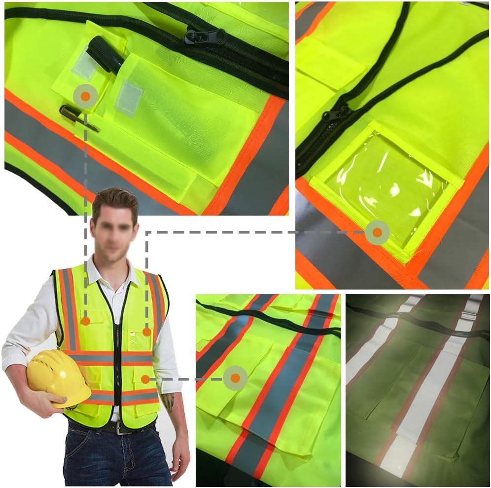 Chaleco de seguridad reflejante de alta visibilidad, con logotipo personalizado, con 5 bolsillos, chaleco de alta visibilidad, ropa de trabajo