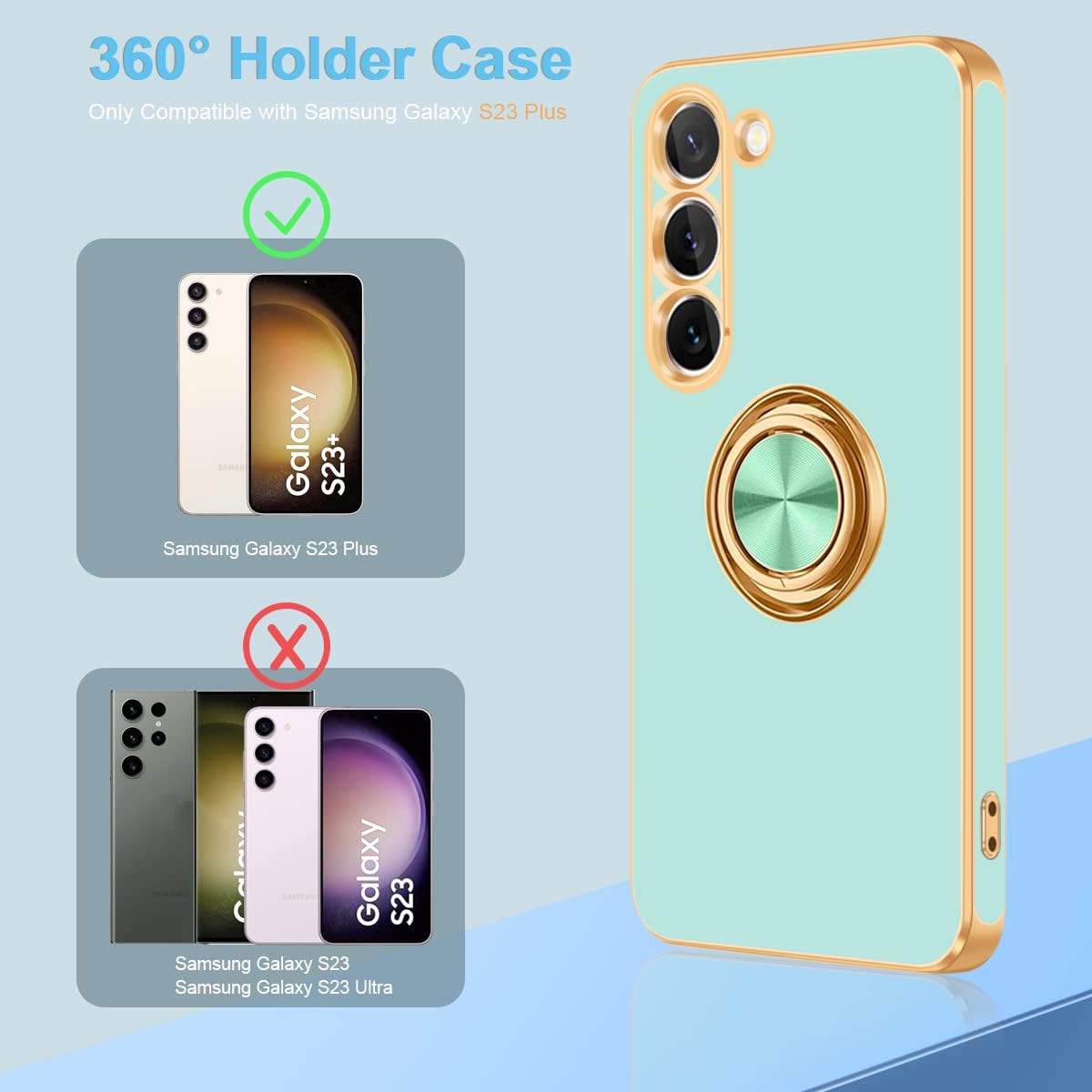 Fingic Funda para Samsung Galaxy S23 Plus, Galaxy S23 Plus con soporte de anillo de 360 para mujeres y niñas, soporte magnético delgado, soporte