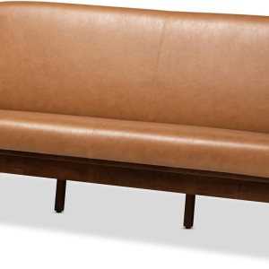 Baxton Studio Sofá Bianca Nogal Marrón Acabado Madera y Piel Sintética Bronceada Baxton Studio Sofá Bianca Nogal Marrón Acabado Madera y Piel Sintética Bronceada
