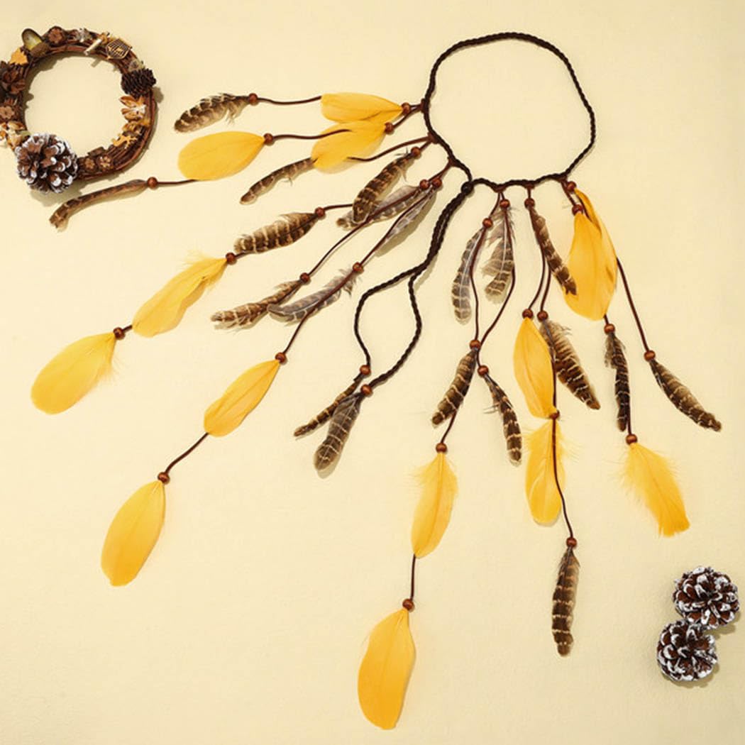 CAKURE Tocado de plumas estilo bohemio hippie, tocado de plumas indias, bandas ajustables para el cabello, accesorios para el cabello de plumas