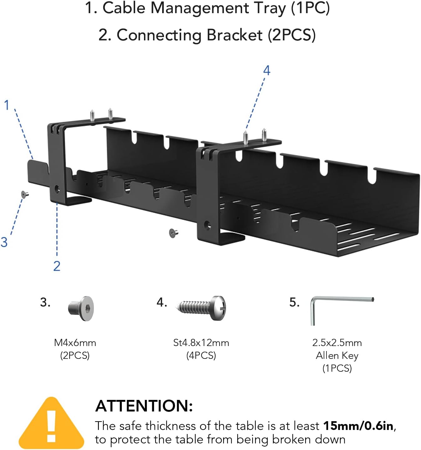 FLEXISPOT Bandeja de organización de cables para debajo del escritorio, cables de metal para organizar cables, bandeja de cables de oficina y hogar,
