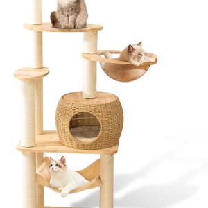 Torre de árbol para gatos grande y moderna de 59 pulgadas, torre para gatos, postes rascadores cubiertos de sisal para gatos de interior, árbol de Torre de árbol para gatos grande y moderna de 59 pulgadas, torre para gatos, postes rascadores cubiertos de sisal para gatos de interior, árbol de