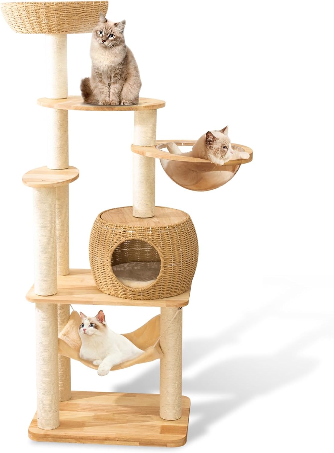 Torre de árbol para gatos grande y moderna de 59 pulgadas, torre para gatos, postes rascadores cubiertos de sisal para gatos de interior, árbol de