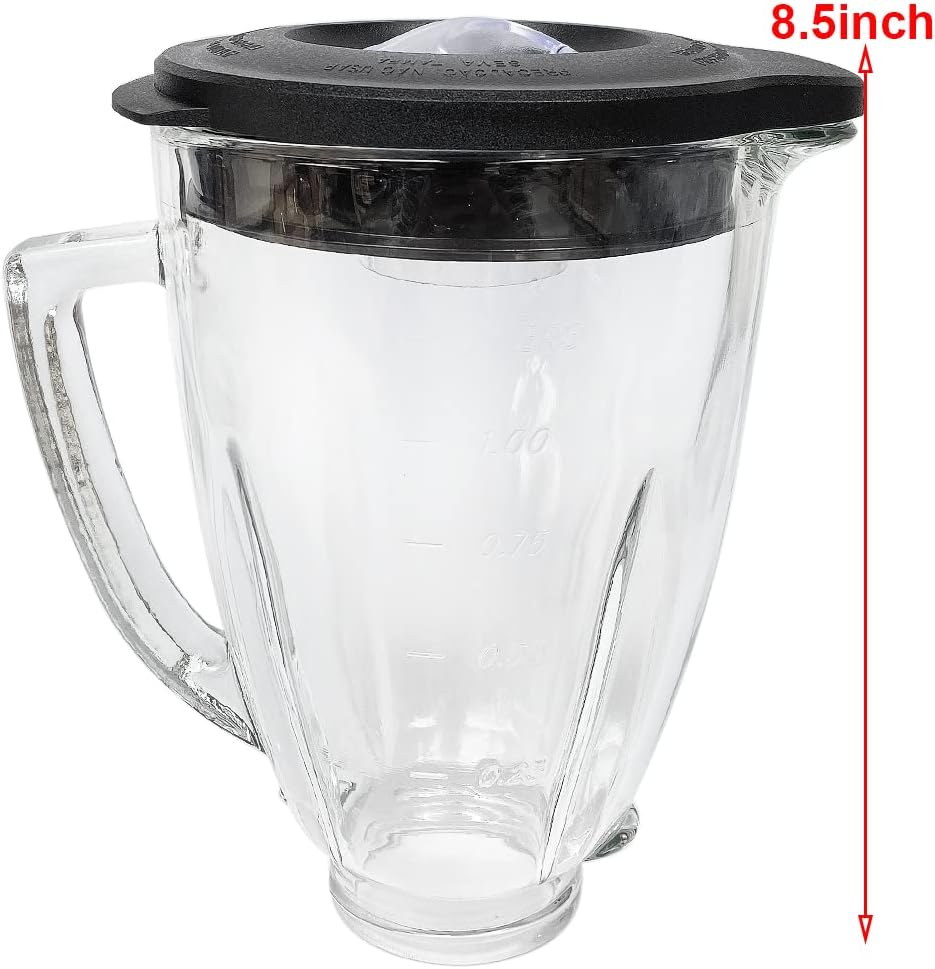 Piezas de repuesto Conjunto de tarro de vidrio de 6 tazas con cuchilla, junta, tapa inferior, tapa. Compatible con licuadoras Oster
