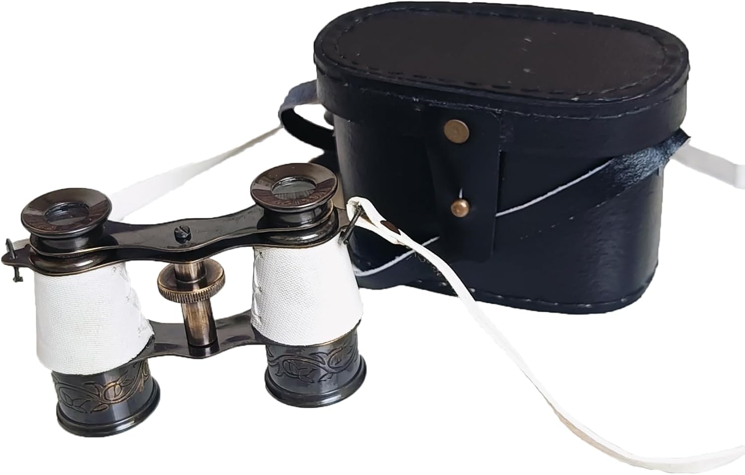 Sugra Art Prismáticos de latón antiguo capitanes de 4 pulgadas, binocular náutico de cuero blanco para niños y adultos prismáticos vintage y marinos