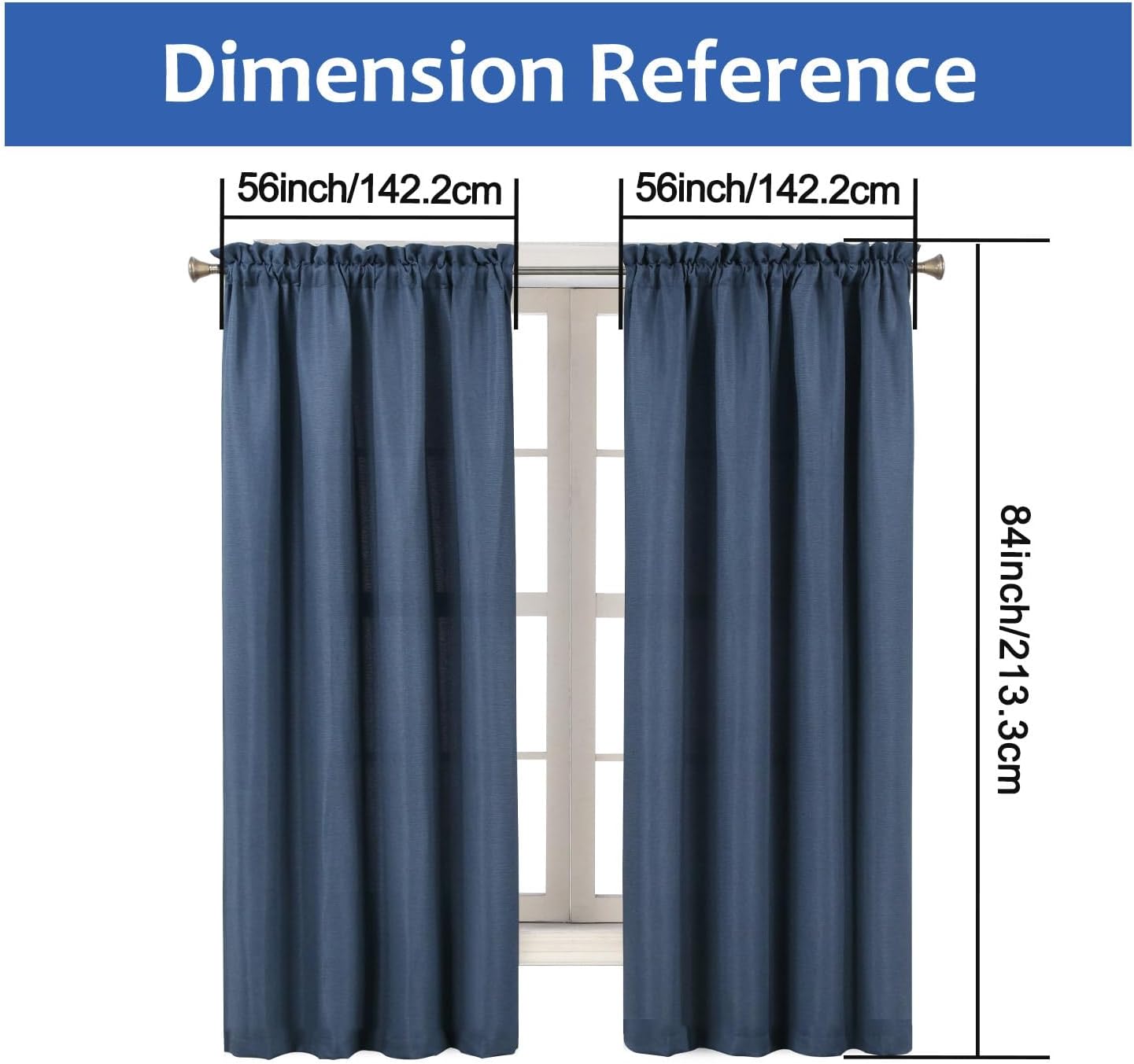 Home Queen Cortinas de lino para dormitorio, cortinas repelentes al agua, cortina de sala de estar de 84 pulgadas de largo, 2 paneles, azul
