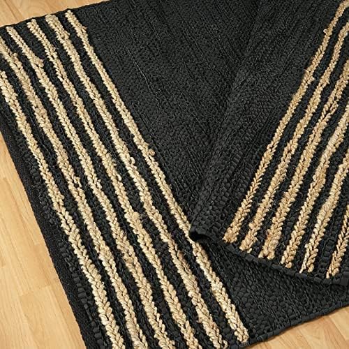 GRUHUM Alfombra rectangular de yute de 2 pies 6 x 14 pies, de fibra natural, color negro, rectangular, de cuero, tejida a mano, estilo bohemio,