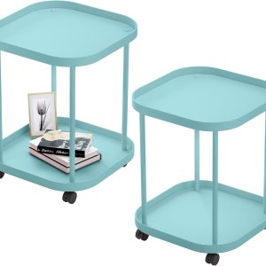 villertech Mesa auxiliar con ruedas, mesa auxiliar para sala de estar, sofá móvil de plástico, mesita de noche pequeña, dormitorio, azul (paquete de villertech Mesa auxiliar con ruedas, mesa auxiliar para sala de estar, sofá móvil de plástico, mesita de noche pequeña, dormitorio, azul (paquete de