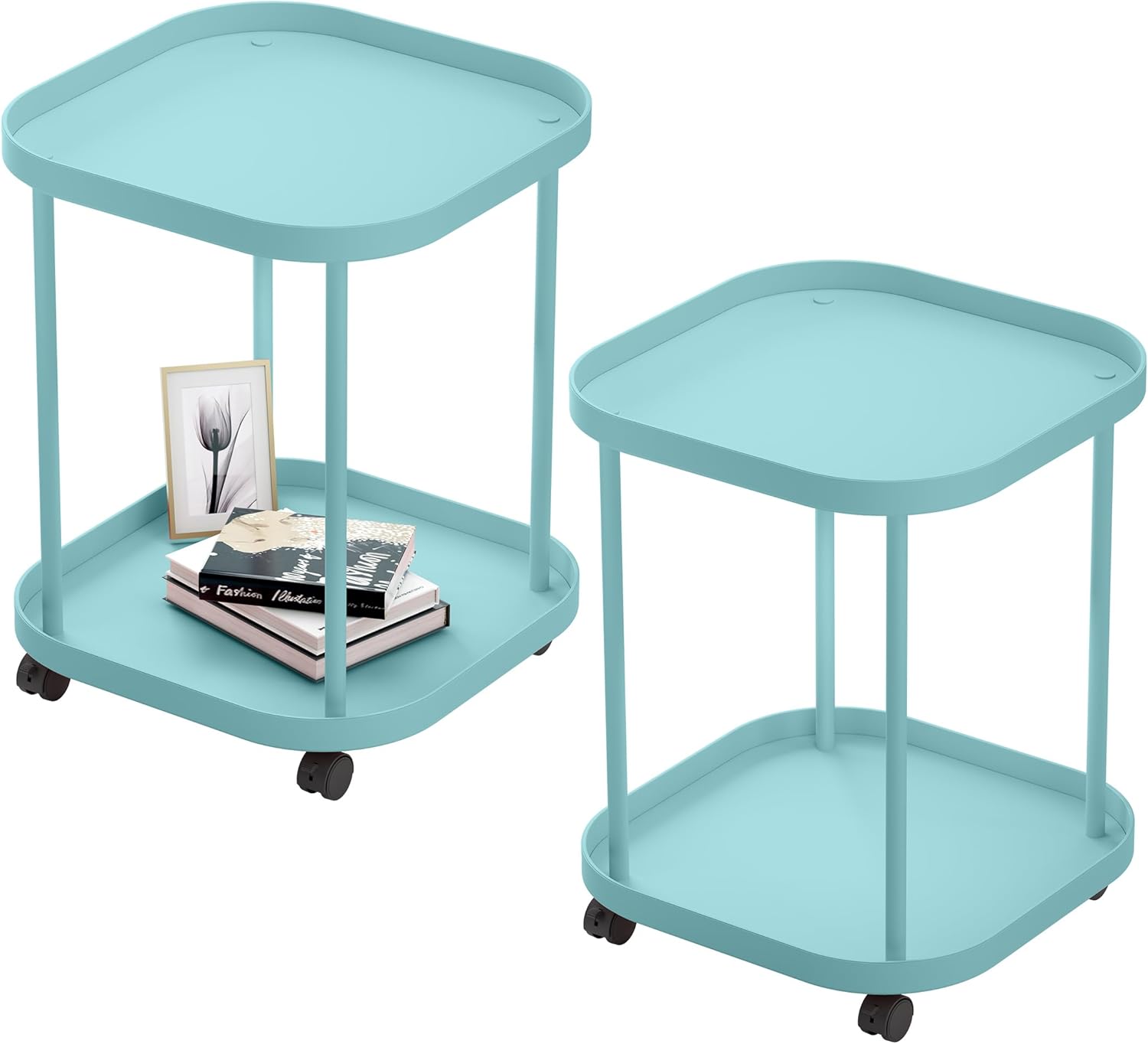 villertech Mesa auxiliar con ruedas, mesa auxiliar para sala de estar, sofá móvil de plástico, mesita de noche pequeña, dormitorio, azul (paquete de