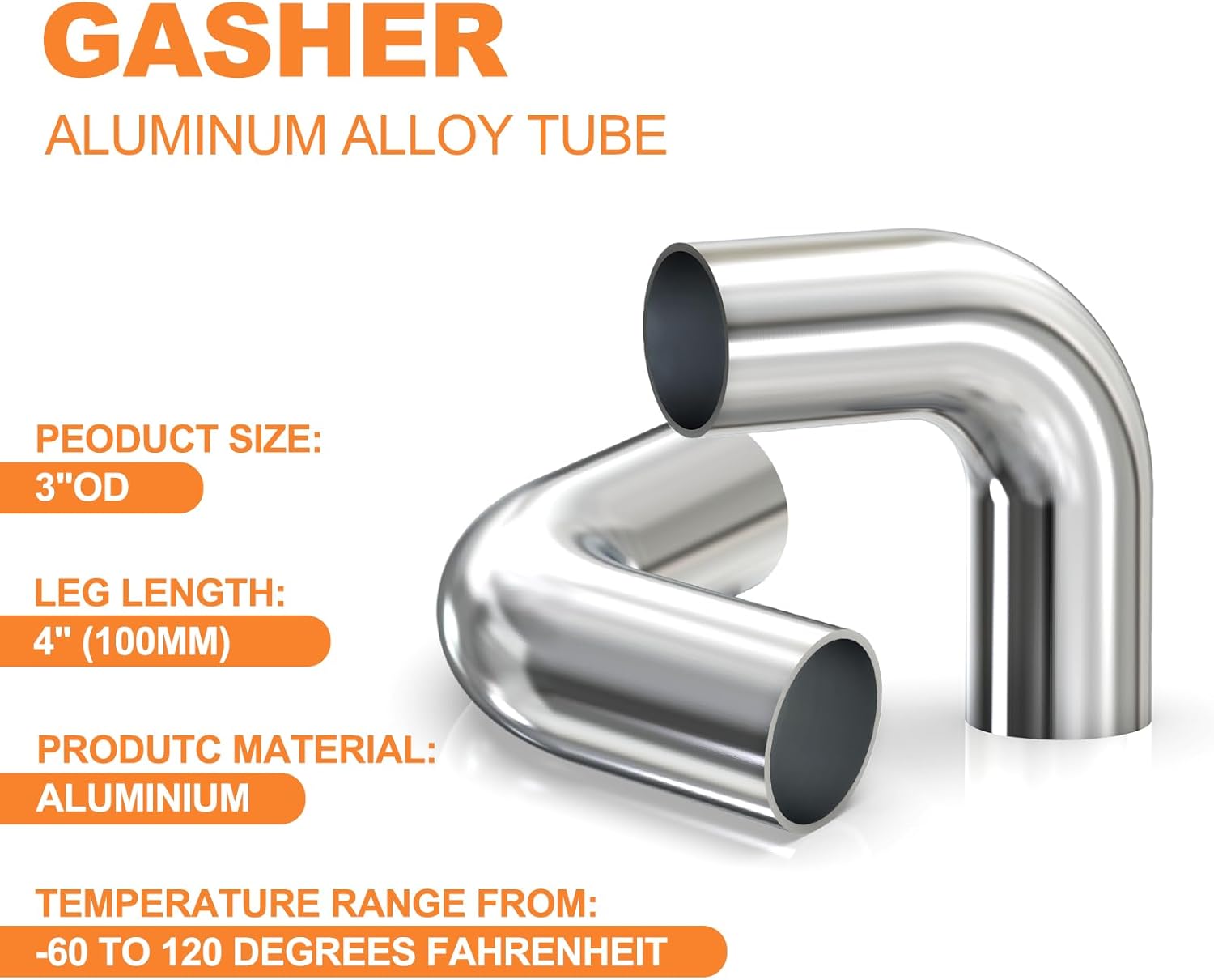 GASHER Tubo de aleación de aluminio de codo de 90 grados, 2 unidades, 3 “OD, longitud de la pierna 4” (100 mm), tubo intercooler para sistemas de