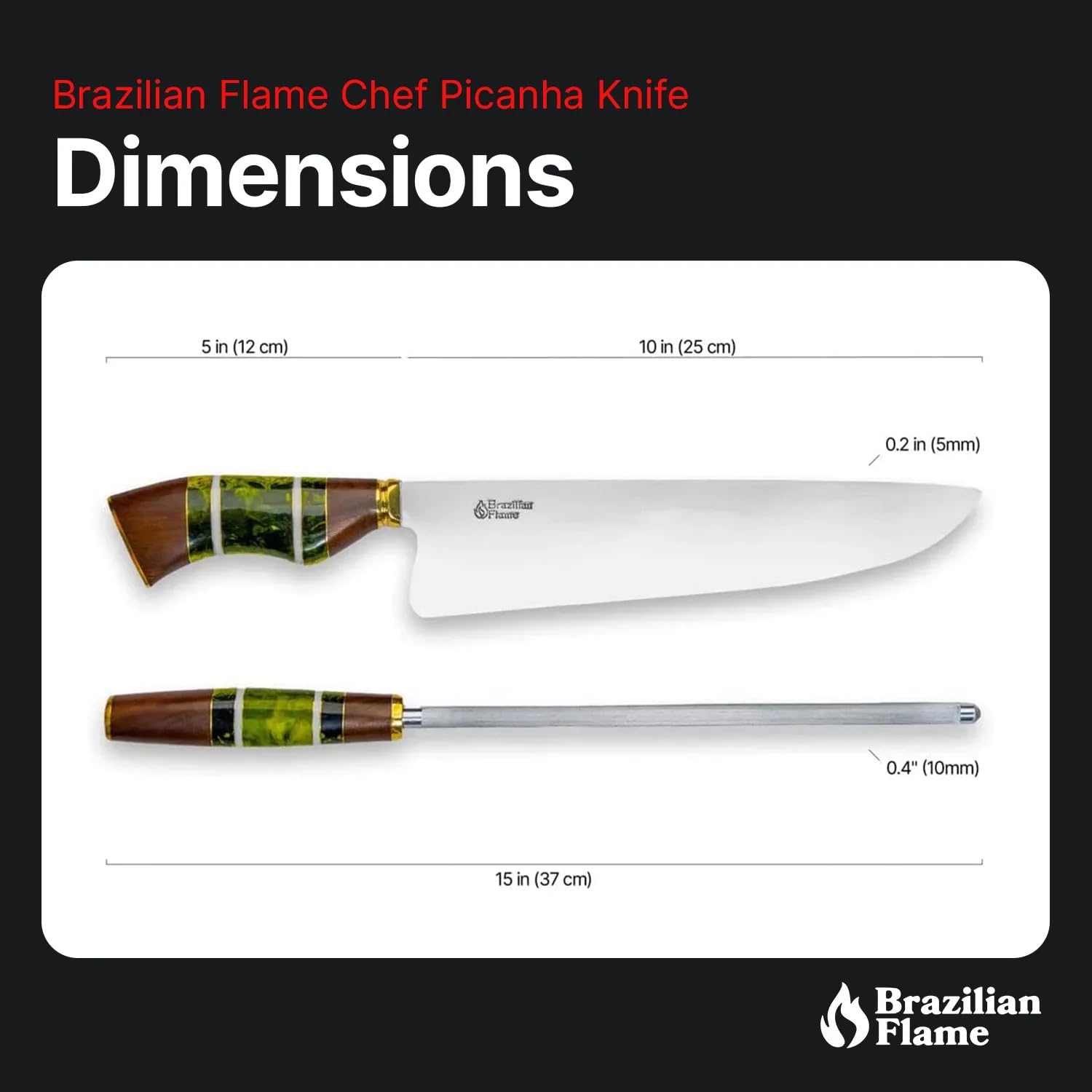 Chef Picanha – Juego de cuchillos de acero inoxidable de 10 pulgadas con afilador, color verde
