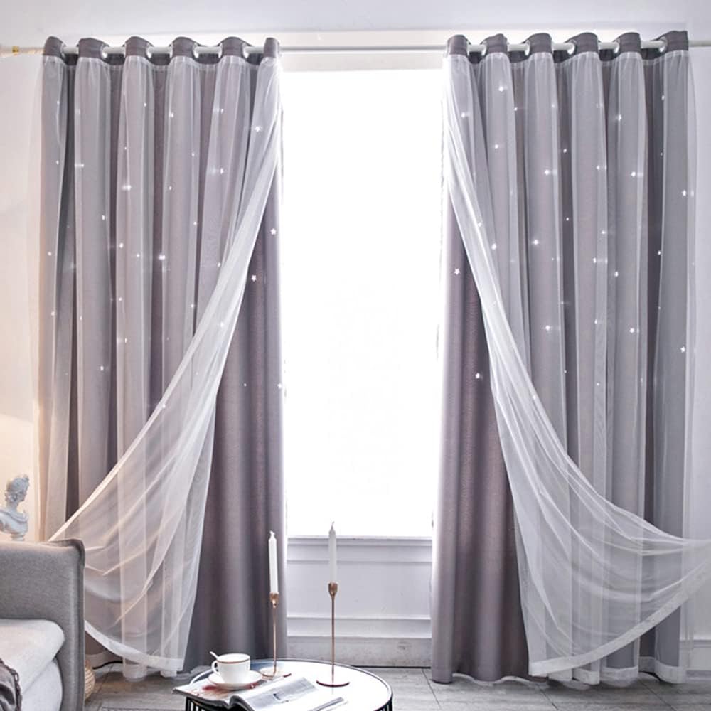 Tongcan Cortinas opacas con diseño de estrellas para dormitorio de niños, cortinas con ojales en la parte superior, para cuarto de bebé, sala de