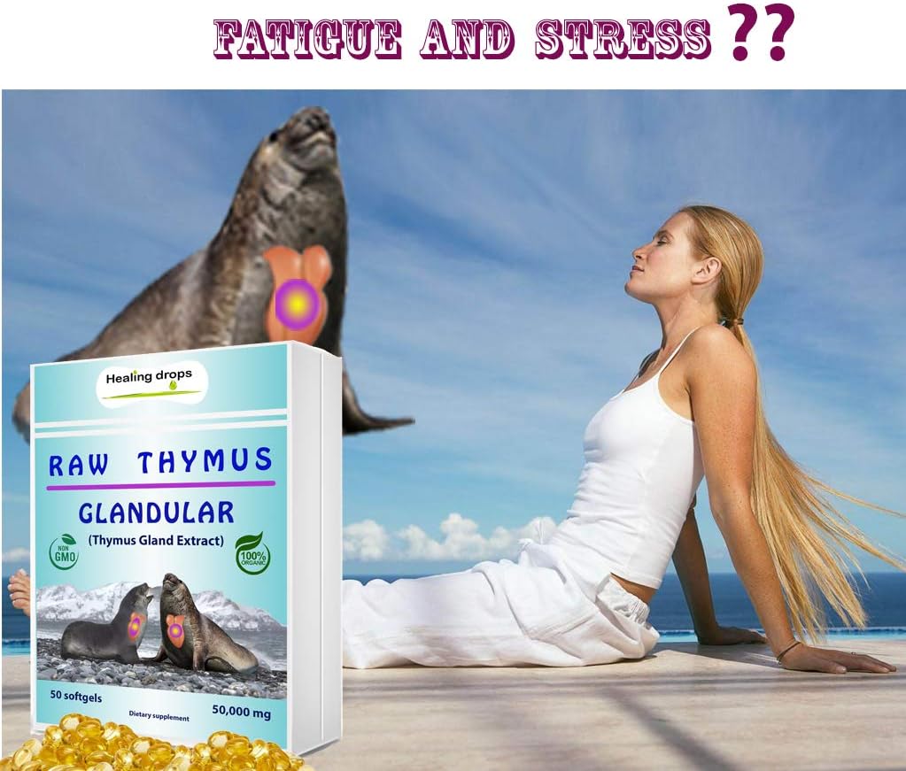 HEALING DROPS Suplemento glandular Thymus Extracto de tejido crudo – Apoya la alergia inmunológica Histamina Health Geles suaves con Harbor Seal