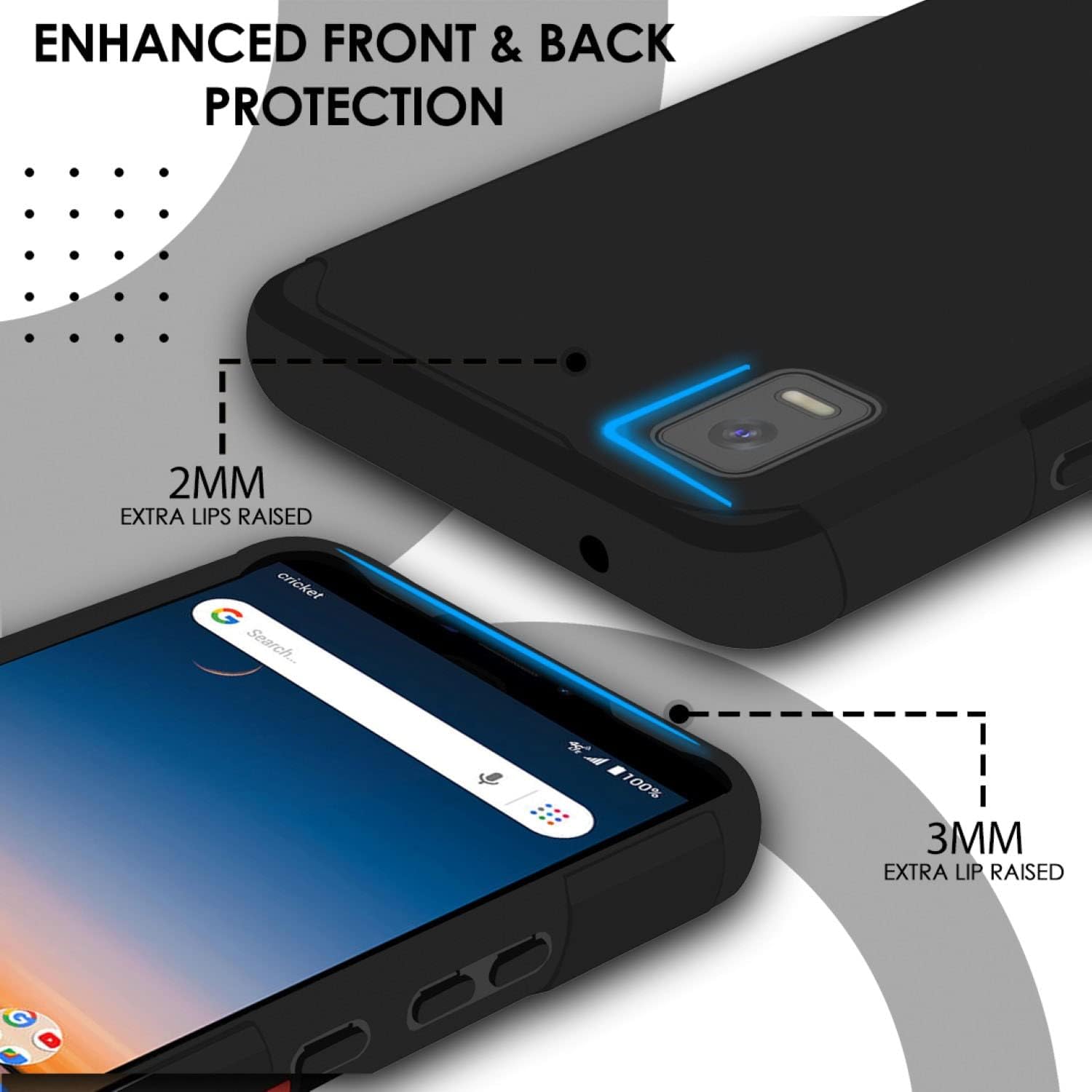TJS Funda compatible con Cricket Debut Smart 2022, híbrida de doble capa (compatible con montaje magnético), a prueba de golpes, protección contra