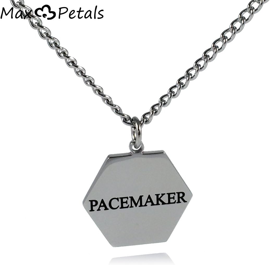Collar con colgante de acero inoxidable con identificación de alerta médica de marcapasos con cadena de 26 pulgadas, Acero inoxidable