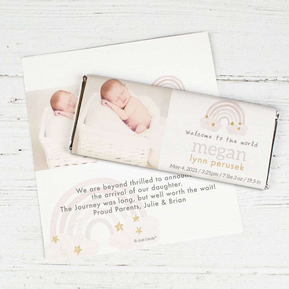 25 unidades de regalos de anuncio de nacimiento para bebés envoltorios personalizados para barras de chocolate (paquete de 25)