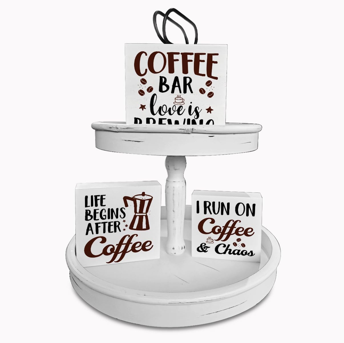 Letreros de caja de madera de café, 3 piezas con tema de café, bandeja escalonada, letreros de madera, decoración de bloque de madera, centro de
