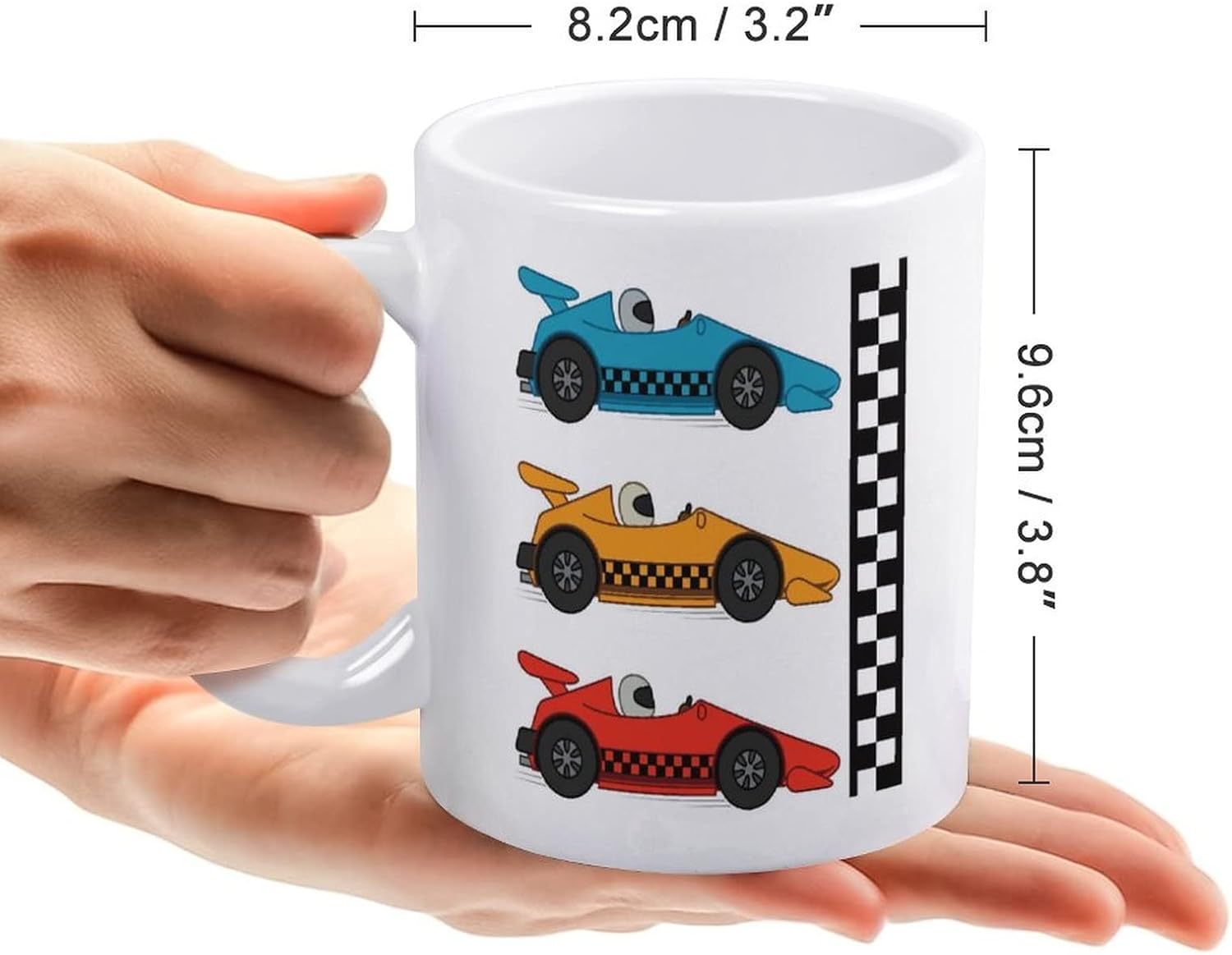 Racer on Orange Blue Red Racing Cars Checker – Taza de cerámica blanca para té, café, jugo de leche, 11 onzas para hogar, fiesta, oficina, café,