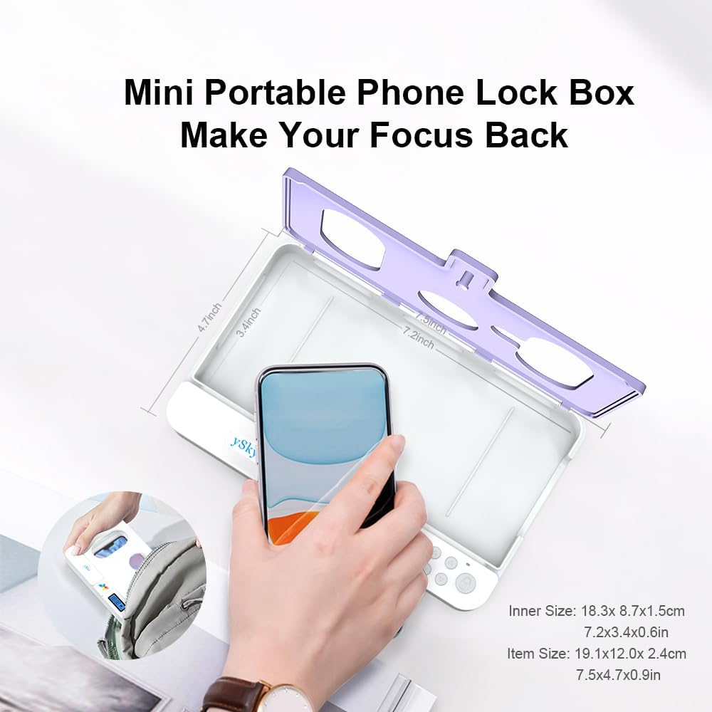 ySky Caja de bloqueo de teléfono con temporizador automático portátil para teléfonos iPhone y Android, temporizador de control automático para