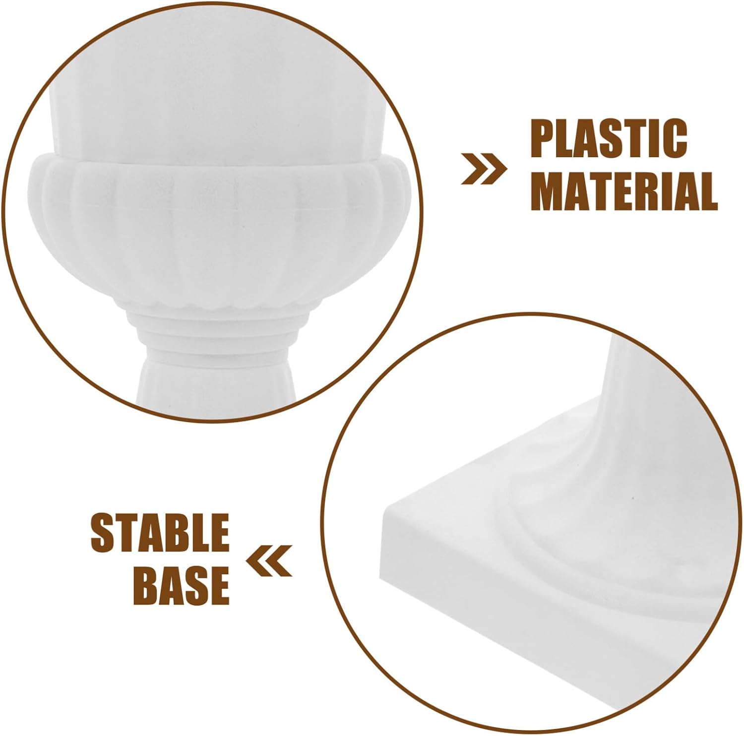 Yardwe 2 macetas de urna, maceta de plástico con pedestal blanco, contenedor de flores retro, maceta de boda para jardín, porche, balcón