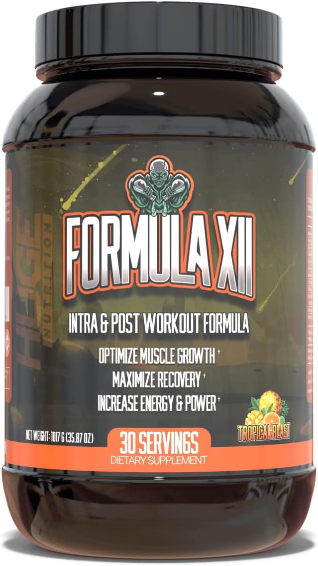 Suplementos enormes, fórmula XII Intra Workout Suplemento en polvo con fórmula de recuperación después del entrenamiento, ayuda a construir masa
