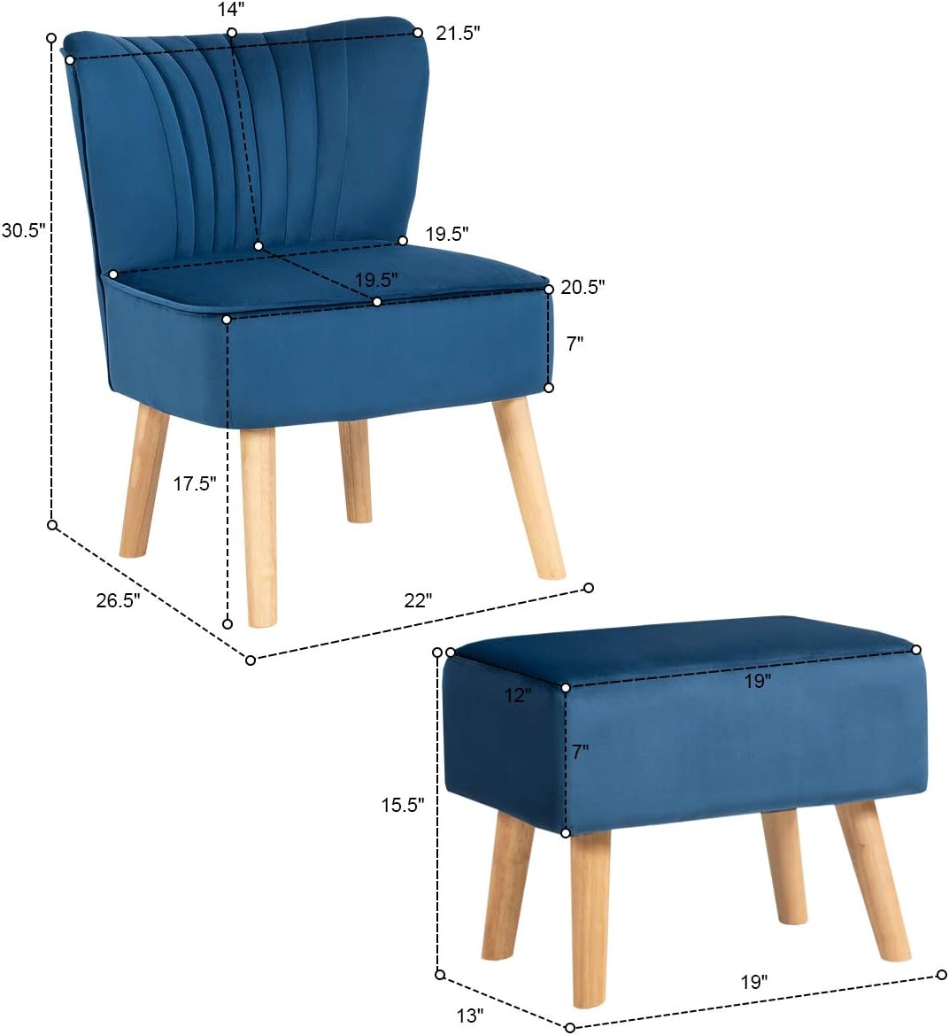 Giantex Silla decorativa de terciopelo con otomana, moderna silla tapizada con reposapiés, patas de madera firmes, juego de sillas individuales de