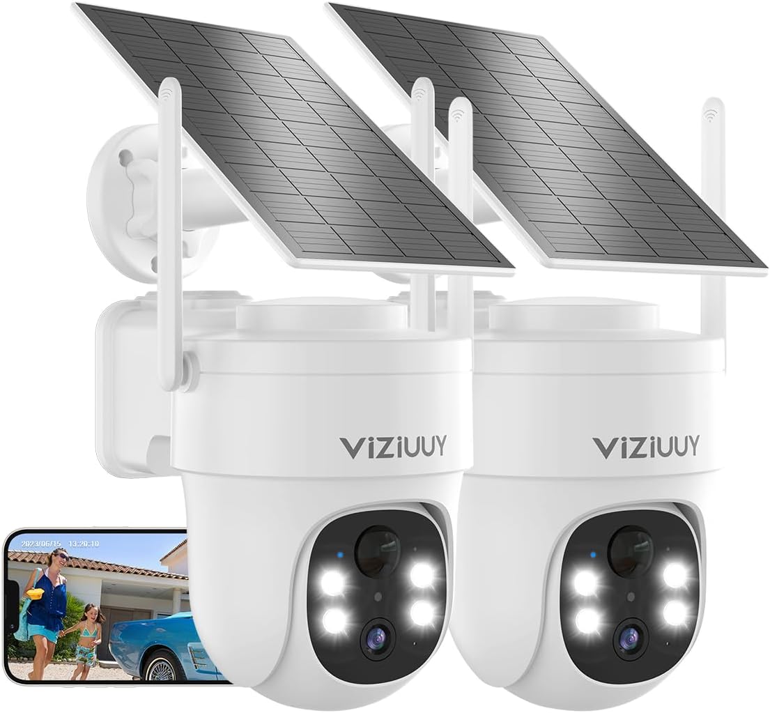 Cámaras de seguridad solares inalámbricas para exteriores, paquete de 2 cámaras de seguridad de 3 MP inalámbricas para exteriores, cámara WiFi de