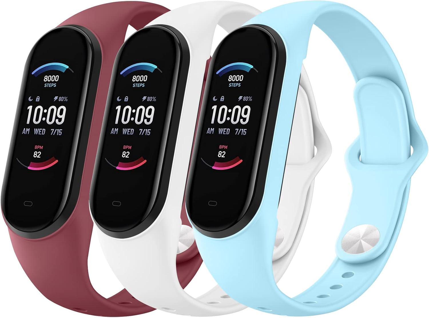 AK Correa de silicona para Xiaomi Mi Band 5Mi Band 6, paquete de 3 pulseras suaves para Amazfit Band 5Amazfit Band 6, correa deportiva para mujeres
