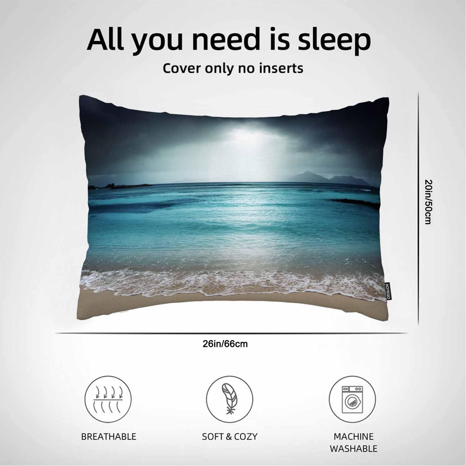 AOYEGO Funda de almohada de cielo oscuro de playa, isla océano, costera, arena, mar, olas, decoración del hogar, fundas de cojín para sofá,