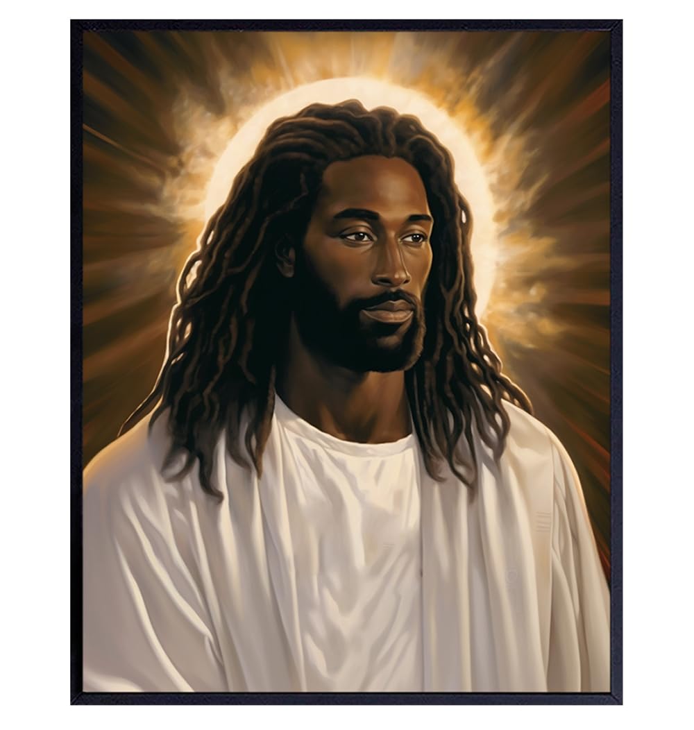 Jesus Wall Decor for Black Men – Christian Wall Art Jesus Poster for Women – Bible Verse Black Art Man cave Decor – masculine Religious Wall Art –
