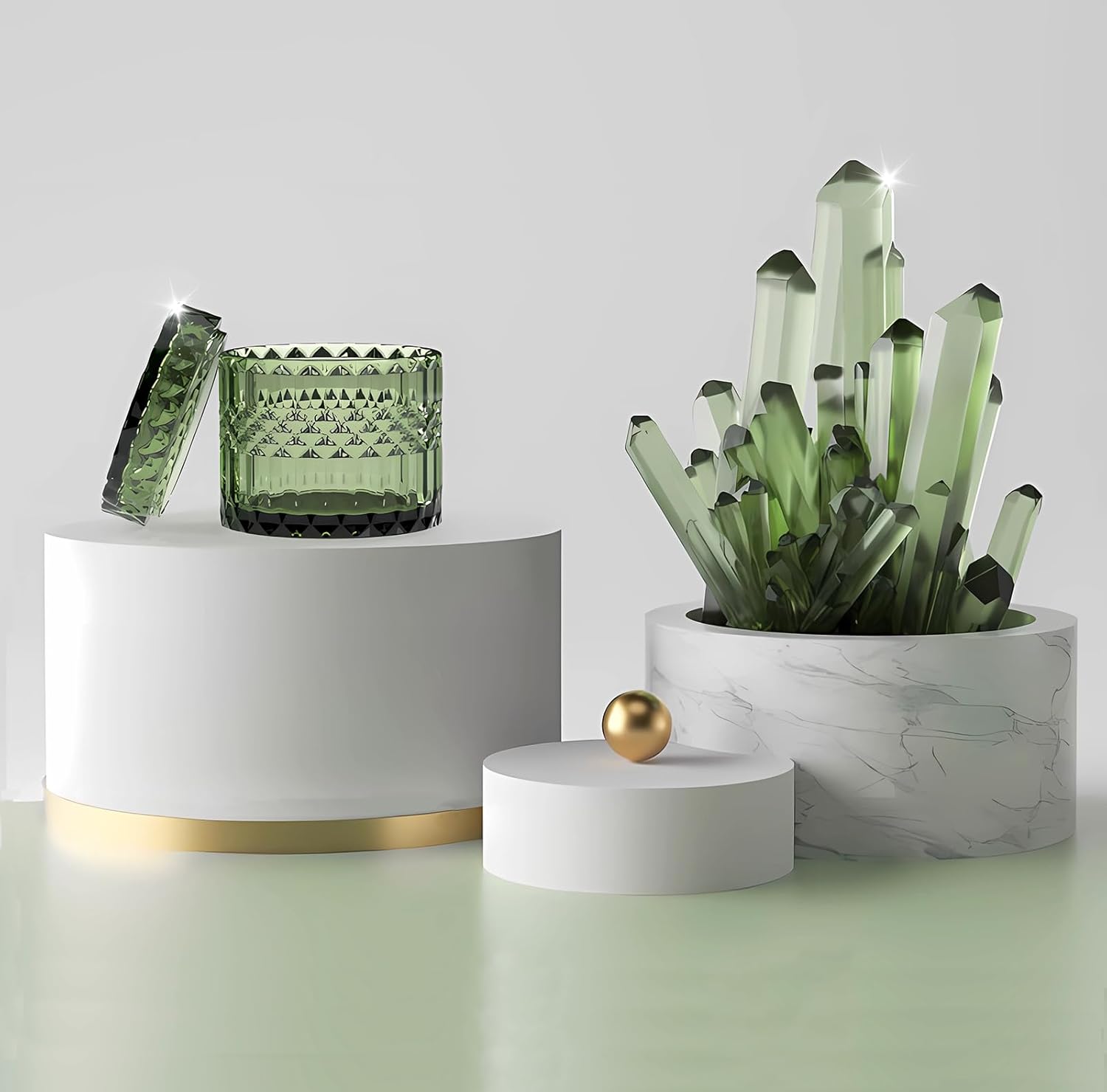 Juego de 5 accesorios de baño verde de alta calidad, moderno organizador de tocador de cristal para decoración de baño, dispensador de jabón de