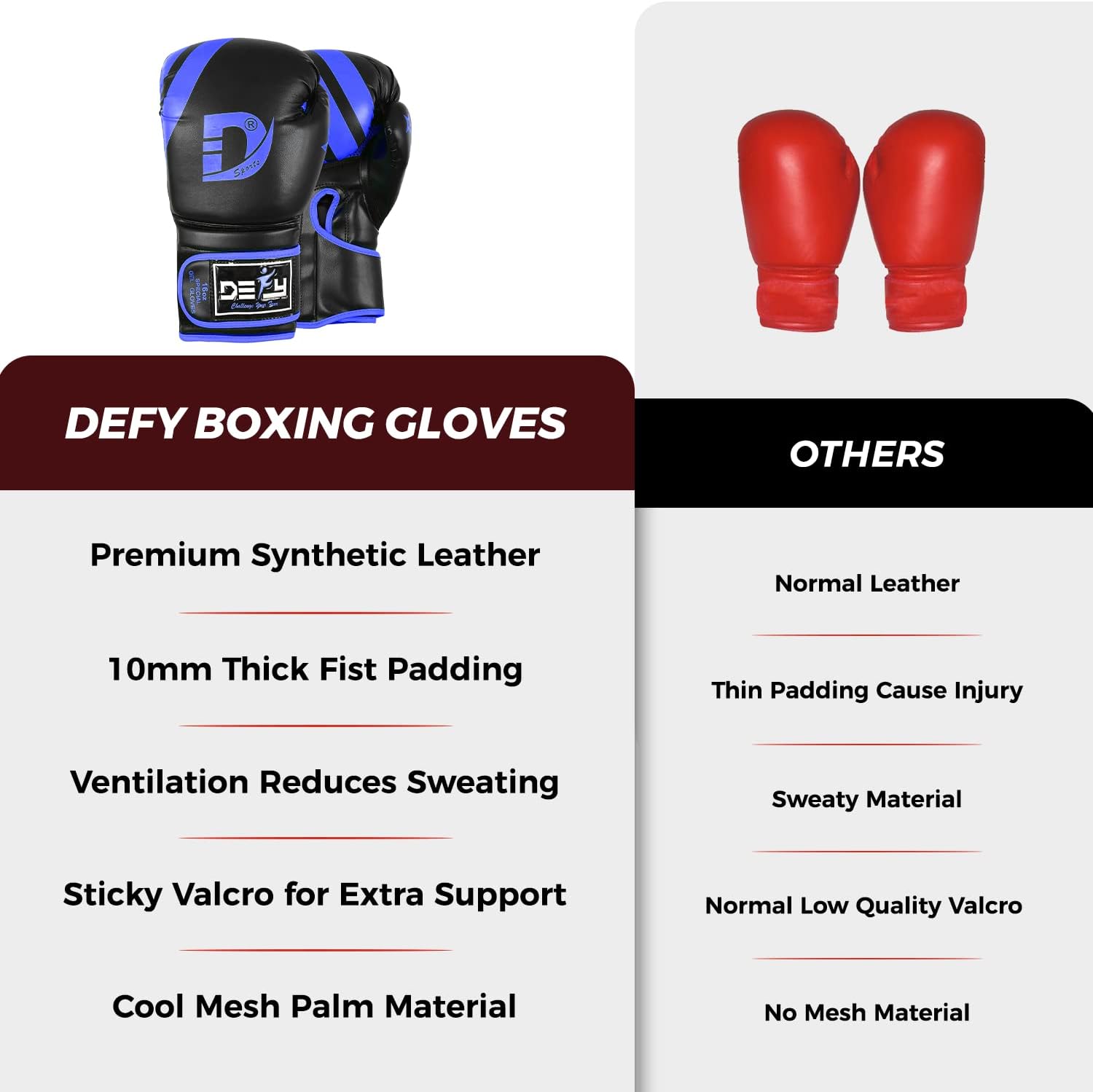 DEFY – Guantes de boxeo maravillosos para hombres y mujeres, para entrenamiento de Muay Thai, Kick Boxing, de cuero, Sparring, bolsa pesada, guantes