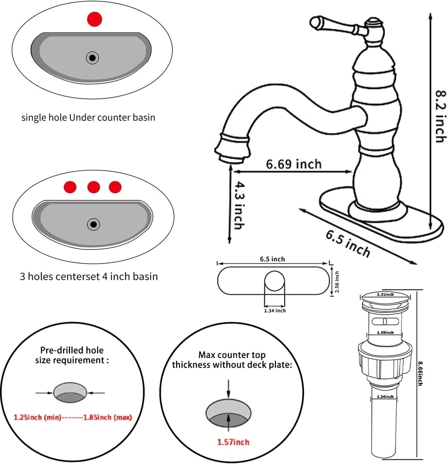 GGStudy – Grifo de baño negro mate giratorio de 360, grifo de tocador de baño de una sola manija, un agujero, grifo de lavabo de baño negro a juego