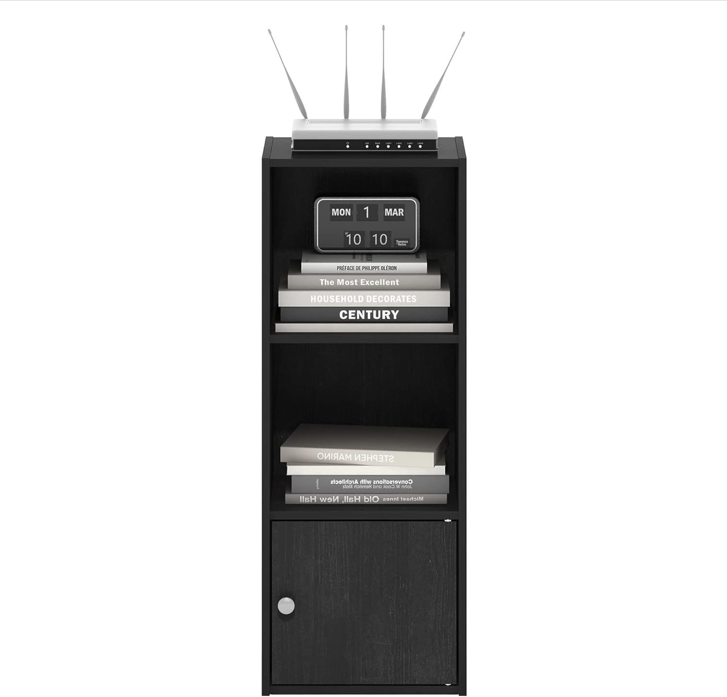 Furinno Luder Estantería con armario de almacenamiento de 1 puerta, madera negra