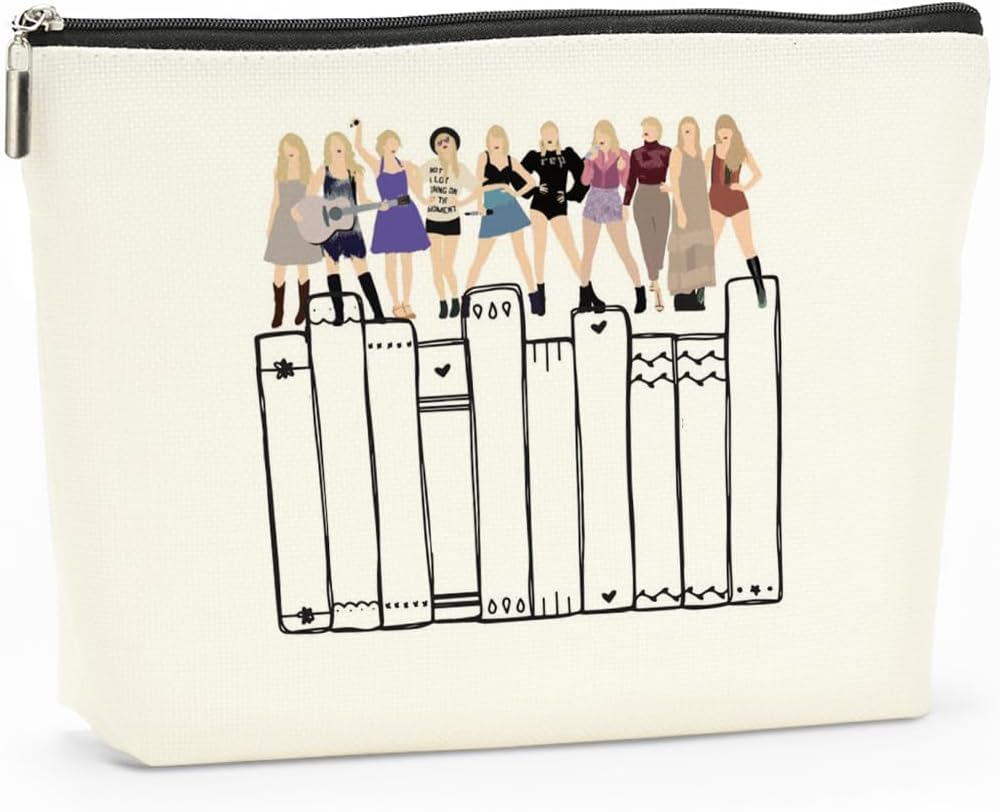 Bolsa de maquillaje inspirada en TS Fans Decoración de libros para amantes de la música, blanco671