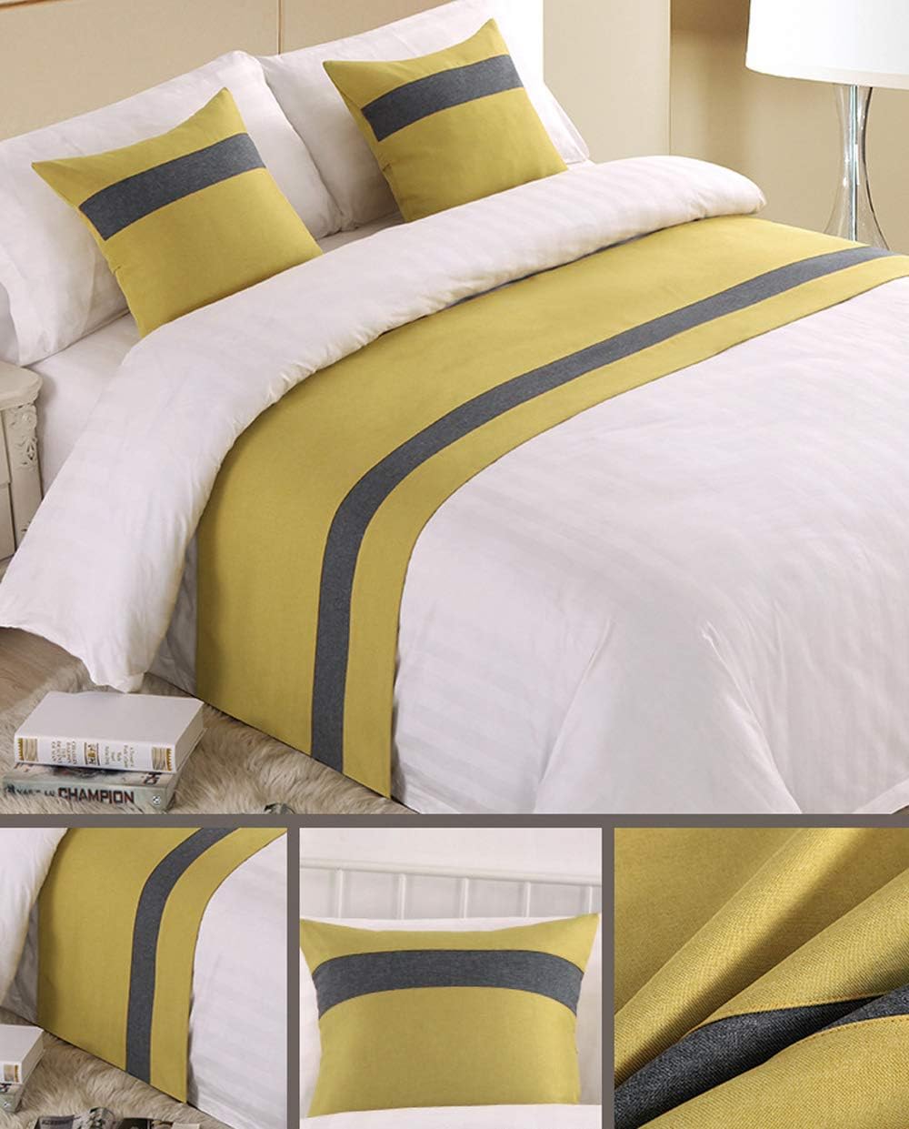 Mengersi Camino de cama moderno de color liso, suave, no se decolora, protección para dormitorio, hotel, sala de bodas (King, amarillo)