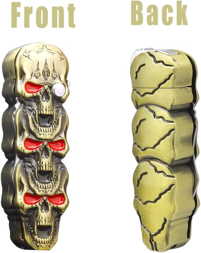 WEQTETJU Encendedor tipo antorcha de calavera, calavera de metal en relieve, genial, multifuncional, rellenable, ajustable, encendedor único a