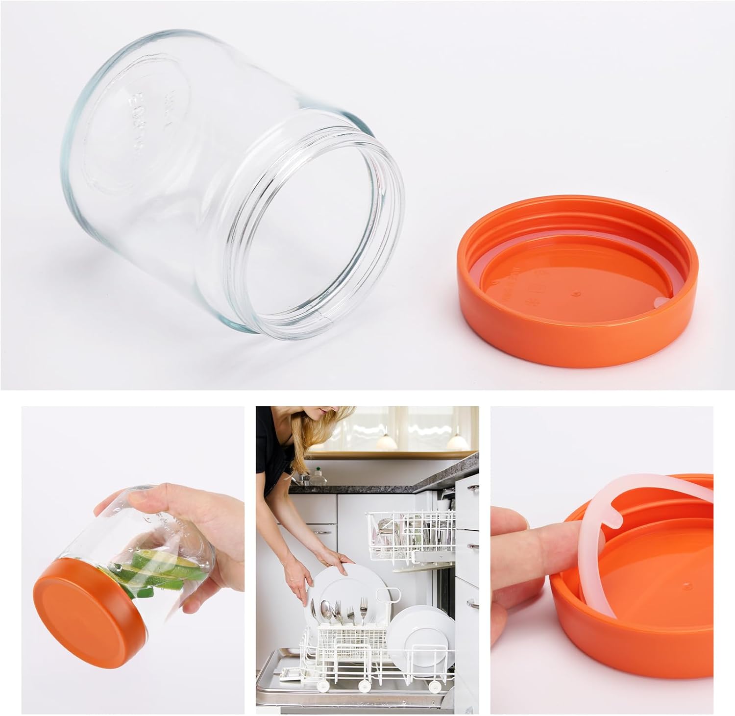 Tecbeauty 6 tarros de vidrio para avena durante la noche, tarros redondos herméticos resistentes a las fugas con tapa para almacenamiento al aire