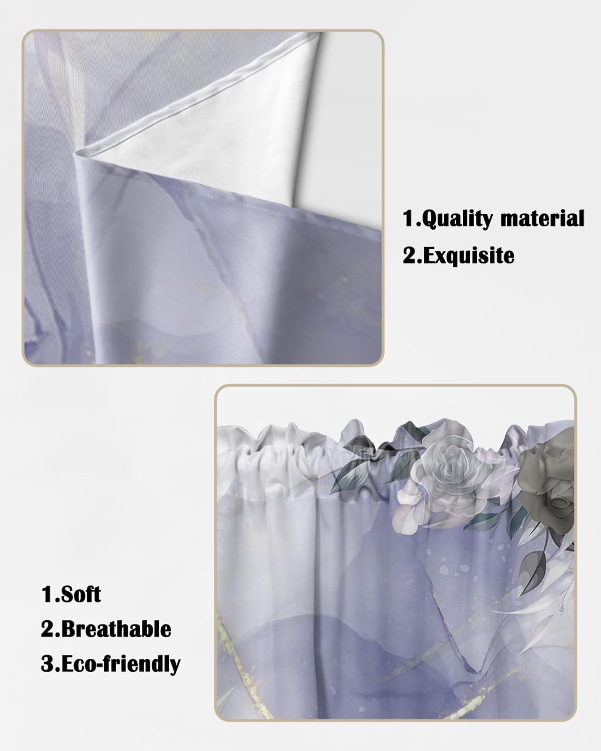 Cortina con estampado de flores en mármol morado, cenefas de cocina, cortinas con bolsillo para barra, par de niveles, con estampado floral de