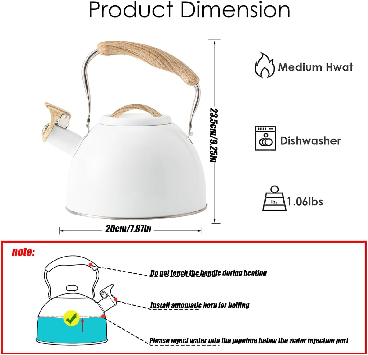 Tetera quirúrgica de acero inoxidable de 3 L con mango ergonómico de tacto fresco, tetera de acero inoxidable con mango frío, también para estufa de