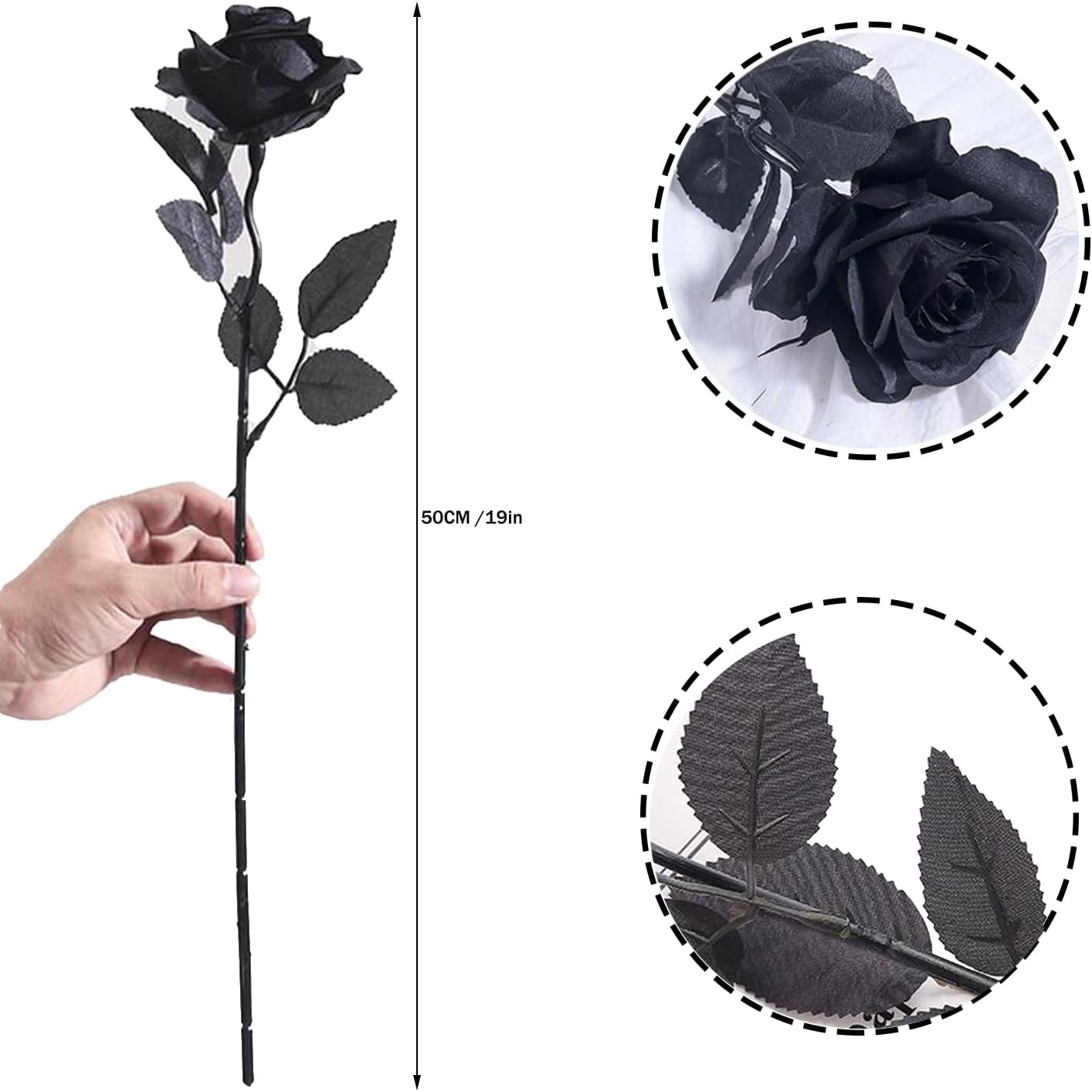 10 rosas artificiales, flores artificiales para decoración de Halloween, tallo largo, rosas artificiales para el hogar, Halloween, gótico,