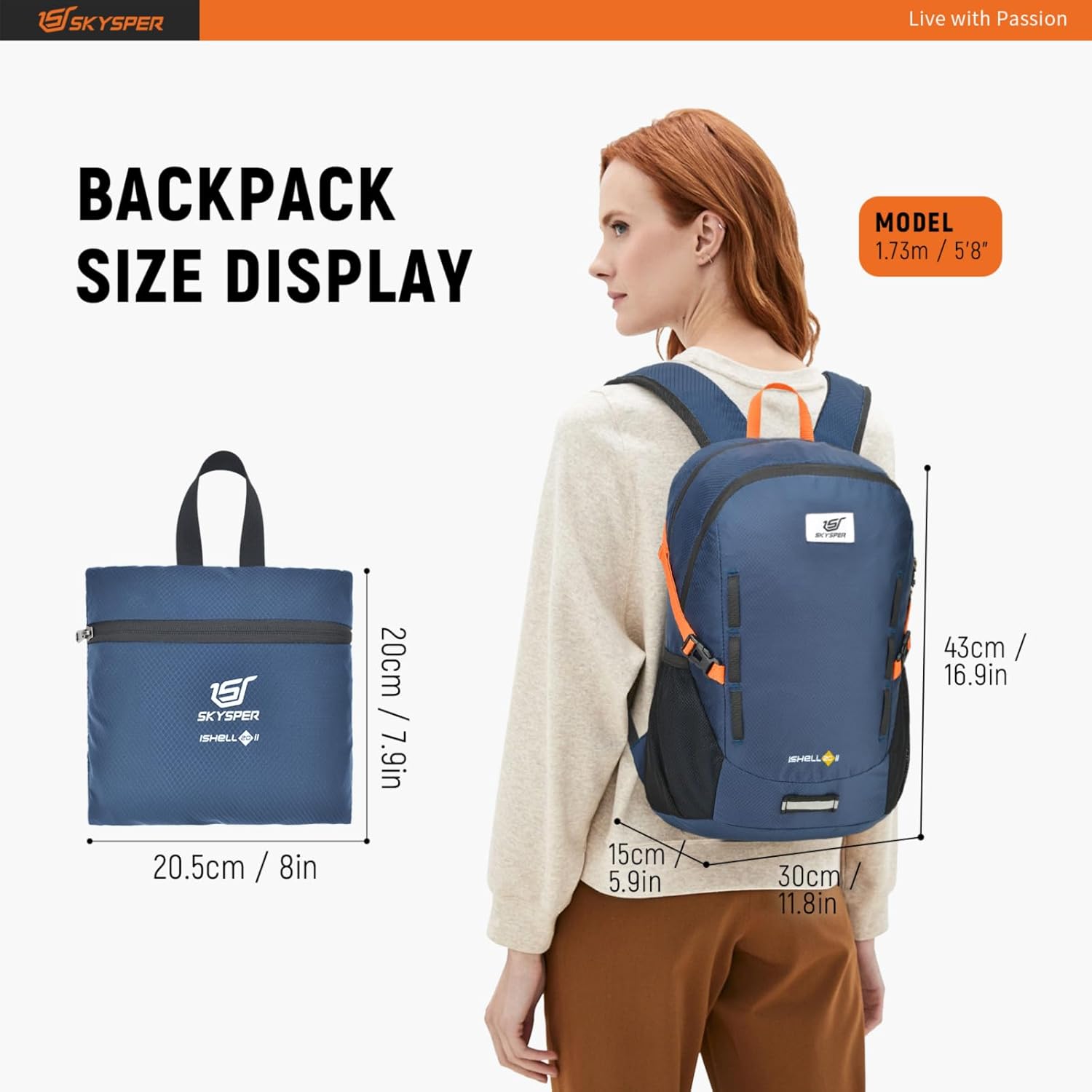 SKYSPER Mochila ligera de senderismo  Mochila de viaje pequeña de 20L Mochila plegable resistente al agua para mujeres y hombres