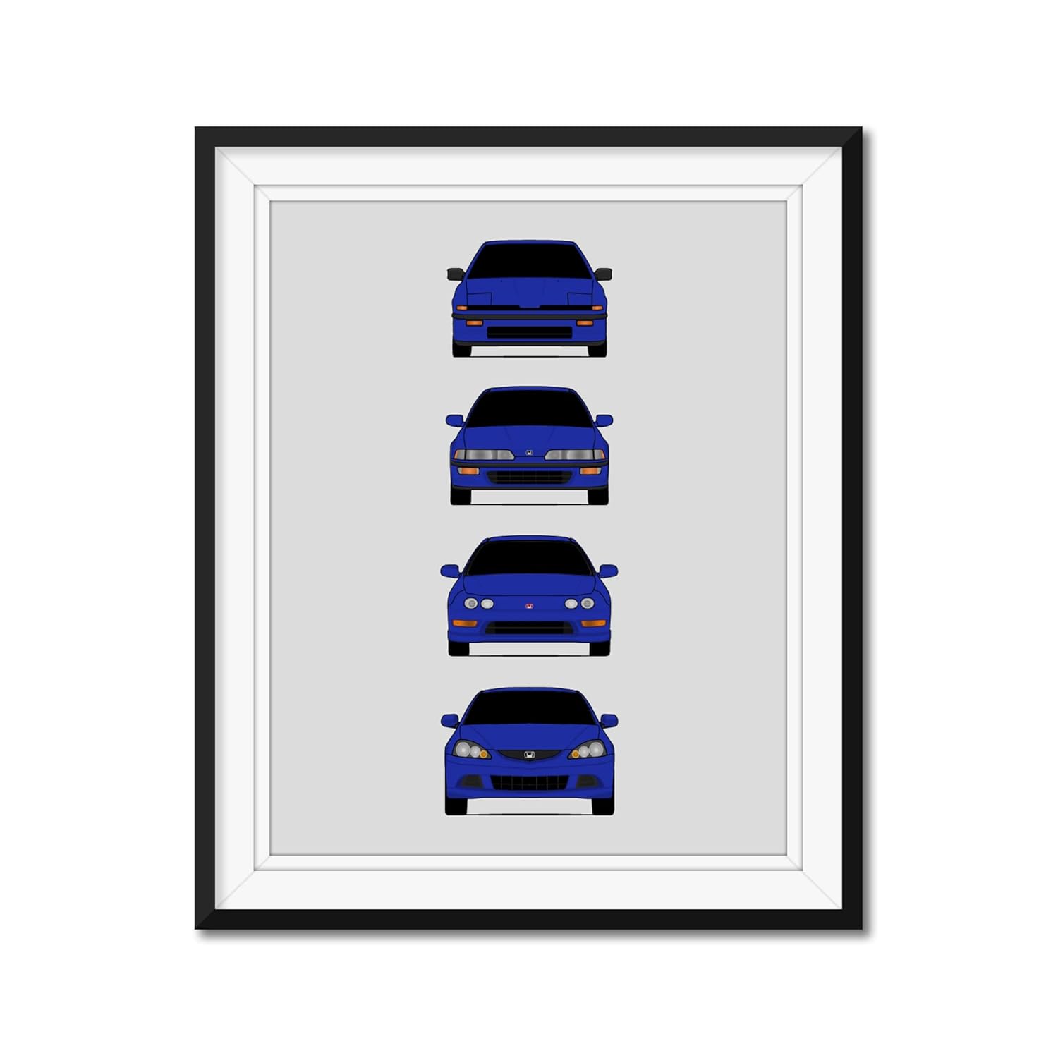 Acura Integra (Honda Integra) Evolution Generations Inspired Car Poster – Handmade Print of Acura Integra – Blue, 8×10″ Metallic Print