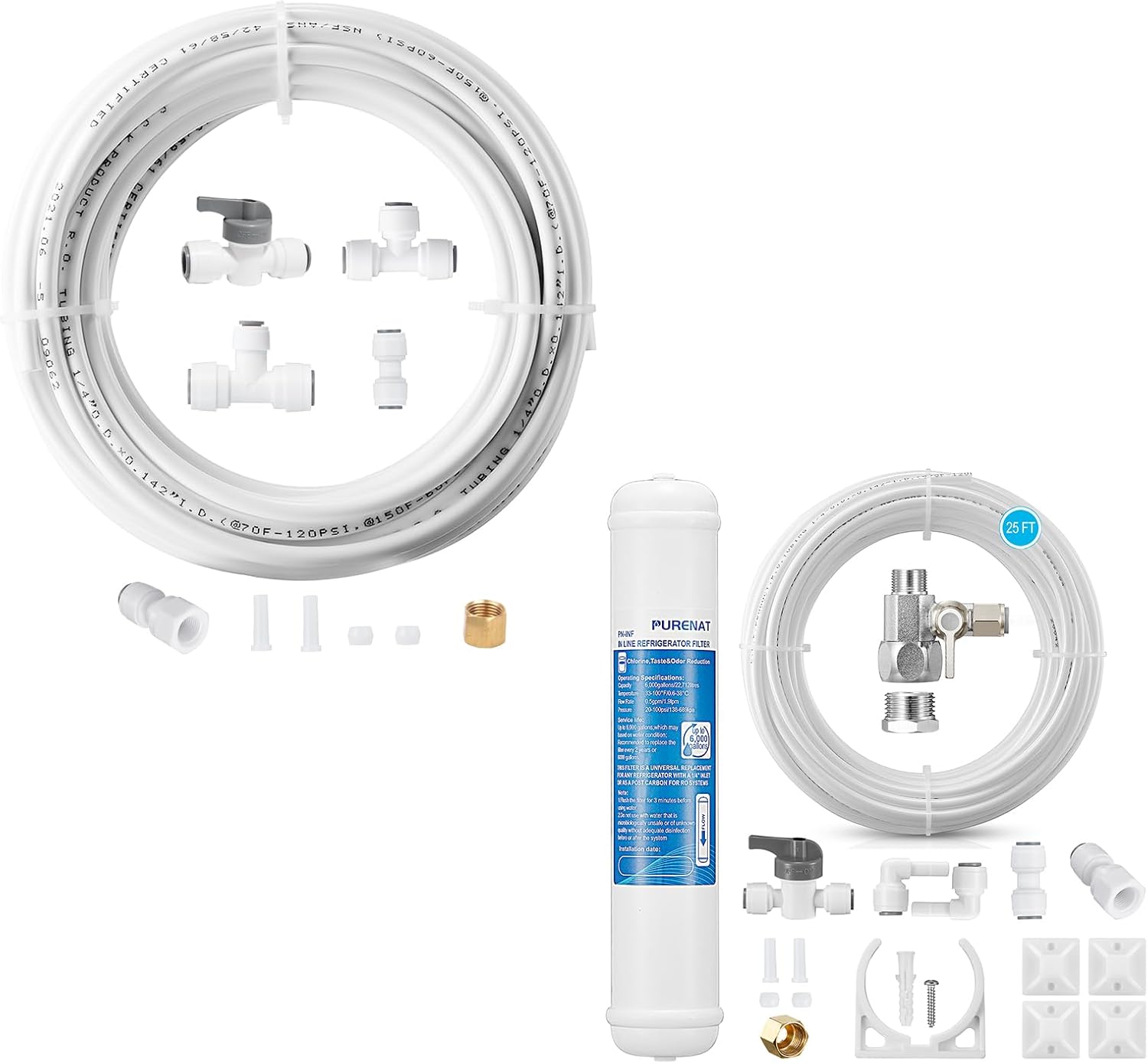 Kit de filtro de agua en línea y kit de línea de agua para máquina de hielo para refrigerador y máquina de hielo, reemplazo de filtro de carbono de