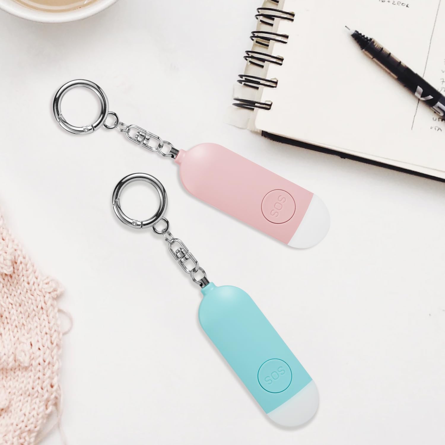 2 unidades de alarma personal recargable de seguridad para mujeres, viajan 130 dB en voz alta con botón SOS y luz estroboscópica, sonido de sirena