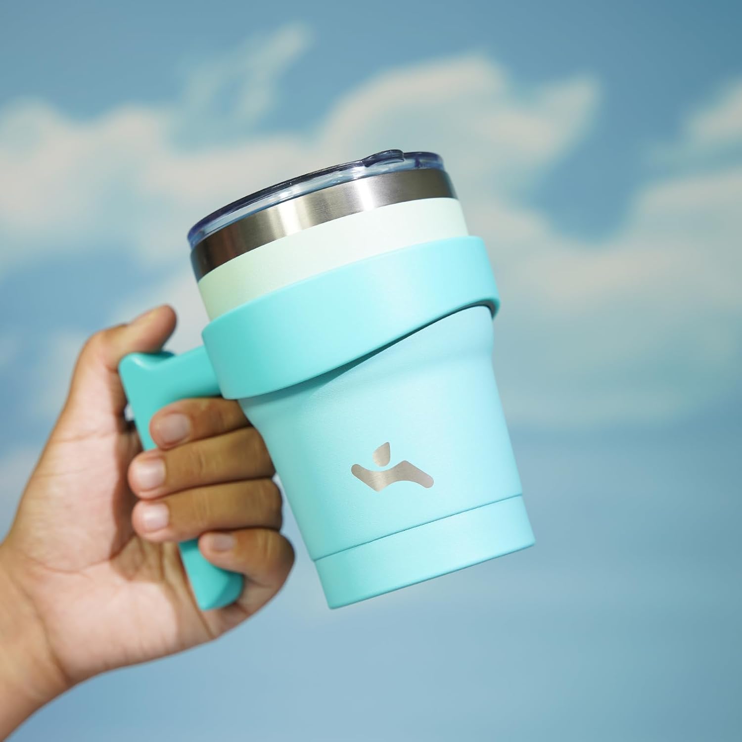 Konokyo Vaso de 10 onzas con asa y 2 pajillas, 2 tapas, botella de agua aislada de acero inoxidable al vacío, taza reutilizable para viaje, menta