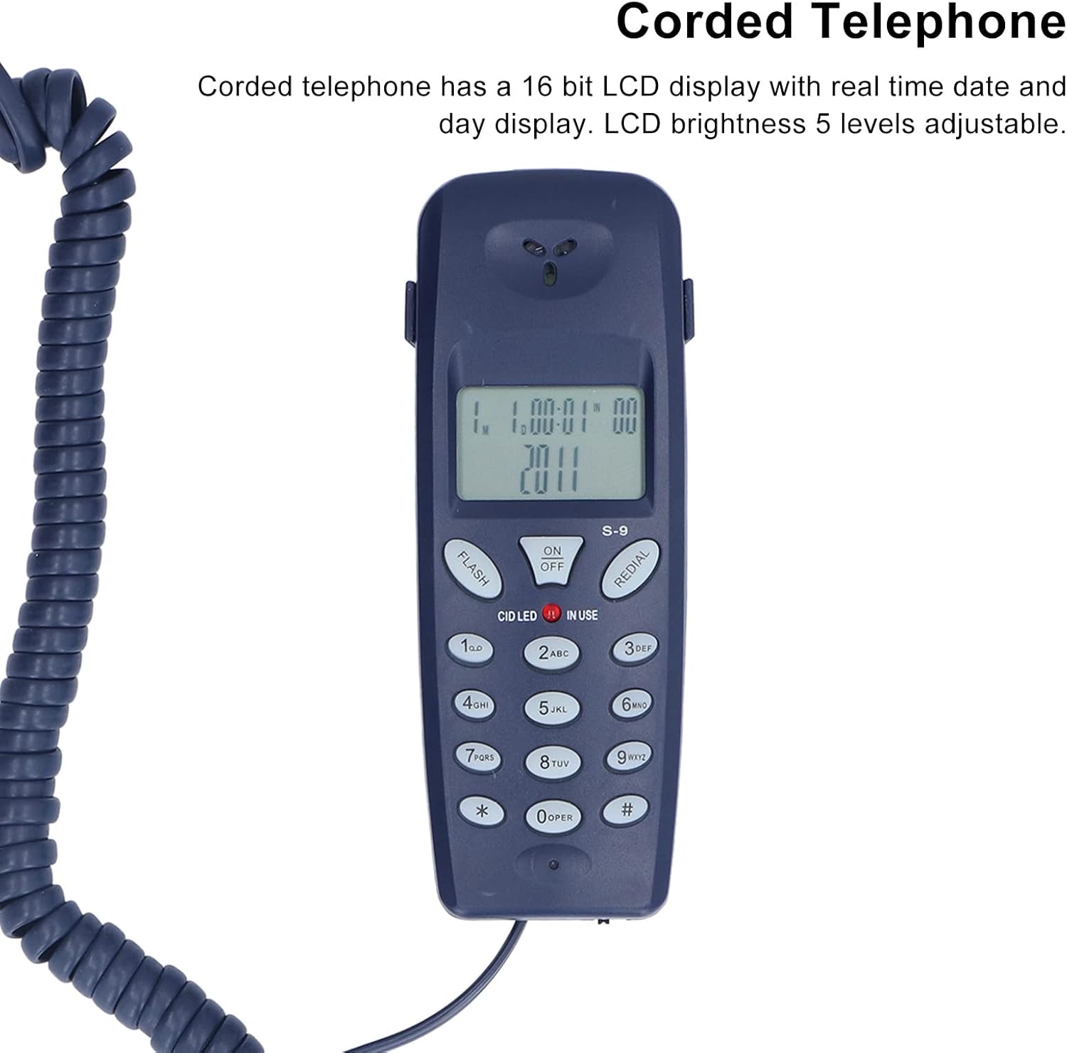 Teléfono con cable, FSK, DTMF Identificador de llamadas Teléfono fijo con cable, con función de pausa de redireccionamiento, visualización de fecha