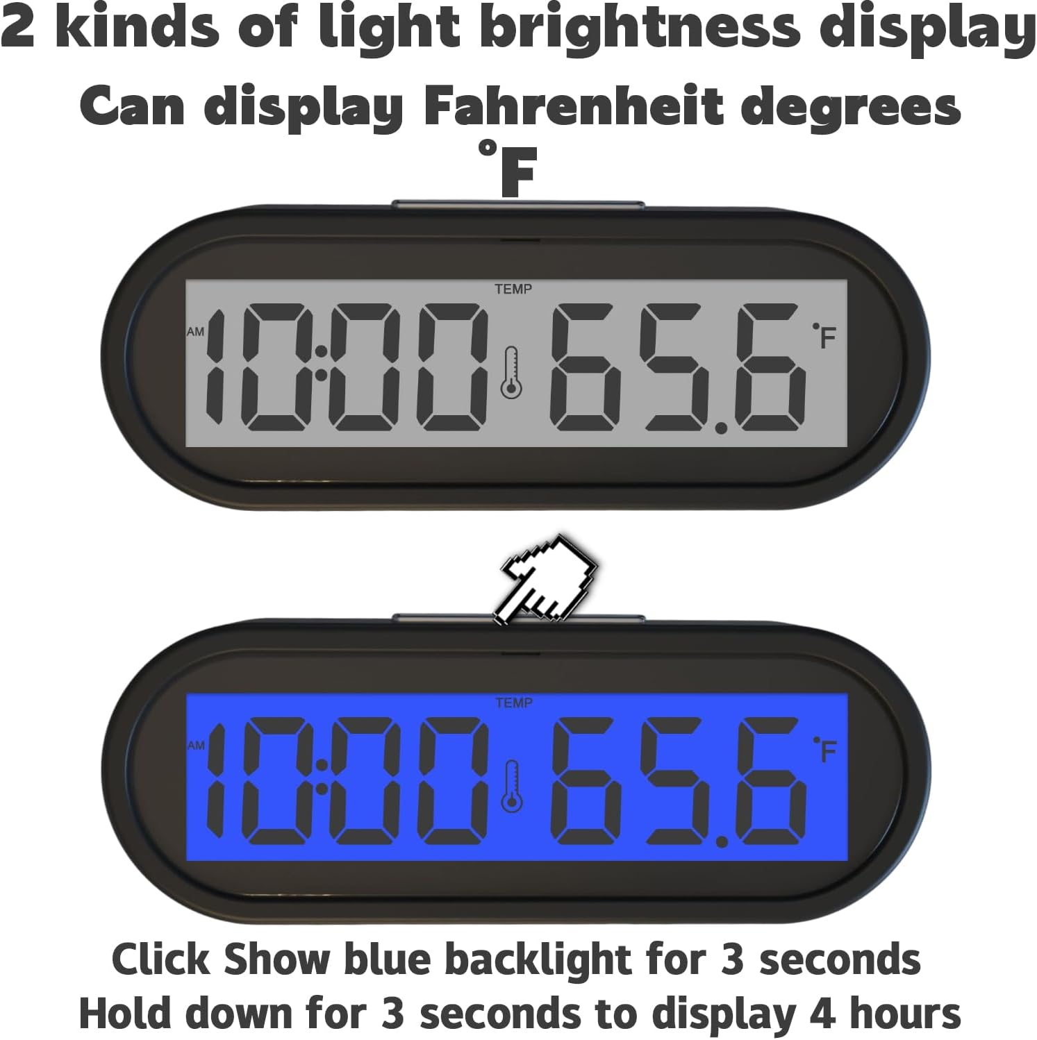 Reloj digital pequeño, reloj de coche con Fahrenheit y temperatura azul retroiluminación pequeño reloj electrónico para tablero de instrumentos,