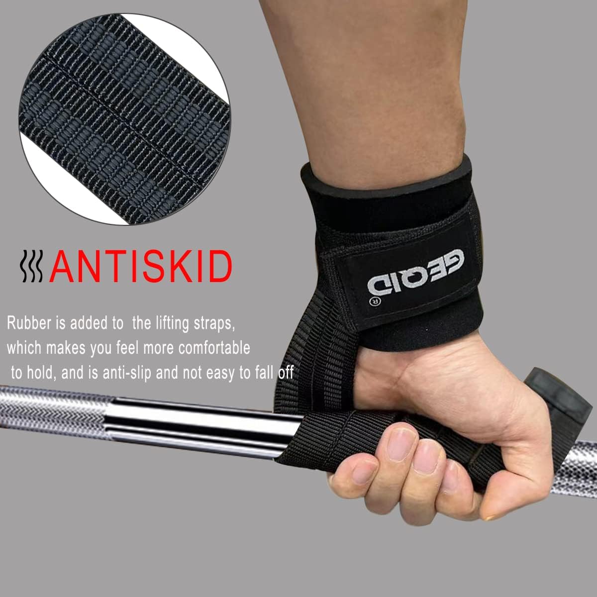 GEQID – Correas de levantamiento para levantamiento de pesas, muñequera y correas de agarre 2 en 1, correas de muñeca para barra de entrenamiento de