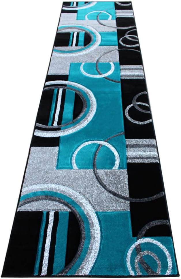 Masada Rugs Sophia Collection – Alfombra de área tallada a mano, moderna, contemporánea, turquesa, gris, negro (2 pies 8 pulgadas x 10 pies)
